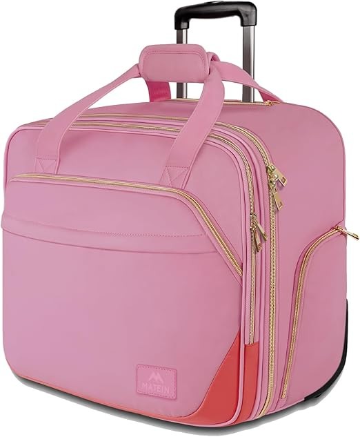 Rolling Briefcase for Women, Large Rolling Laptop Bag with Wheels Fits 17 Inch Notebook Gifts for Office Women, Water Resistance Teacher Work Computer Travel Carry on Weekender Bags on Wheel, Pink